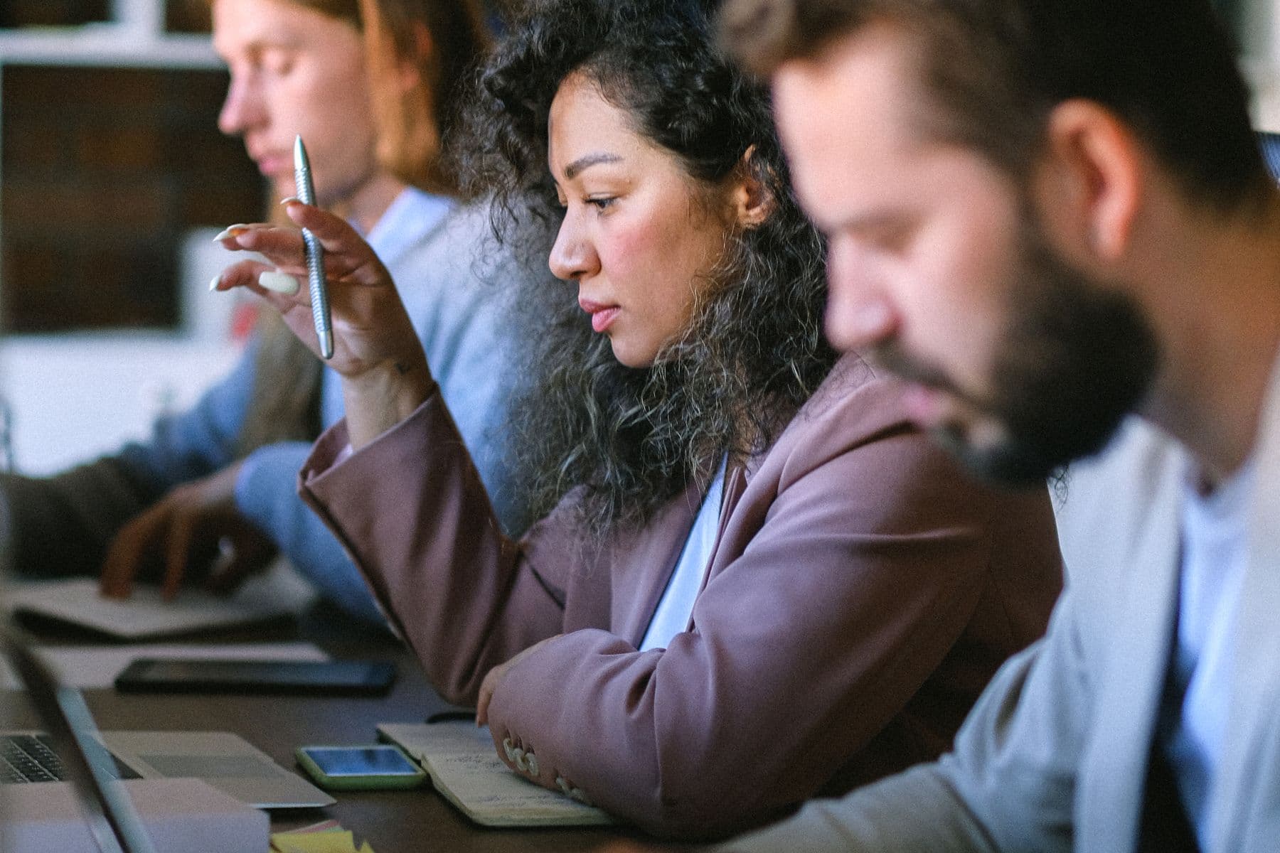 A team using product data to make a decision together