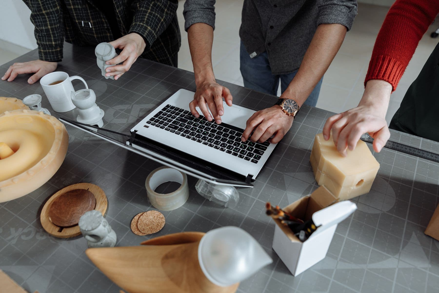 A team using product data to make a decision together