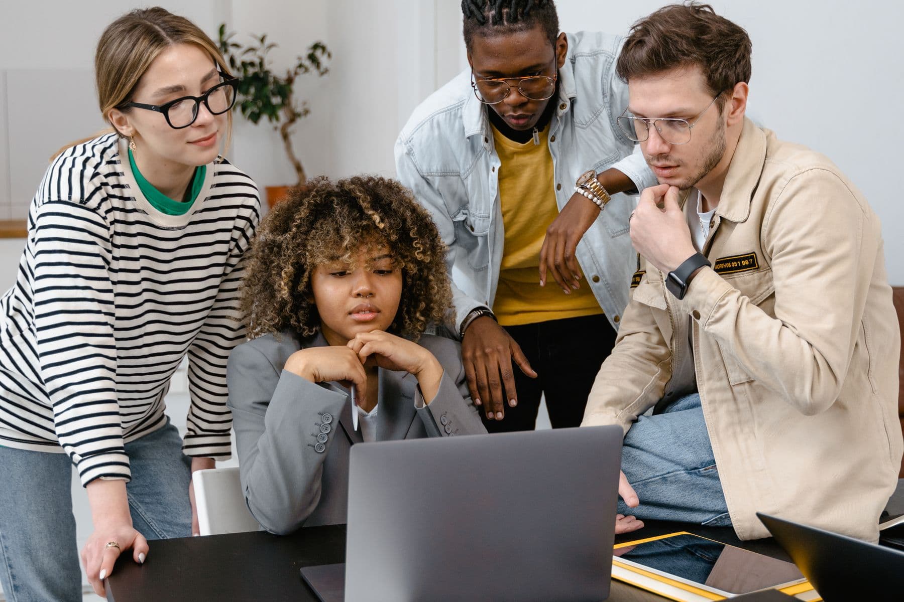 A team using product data to make a decision together
