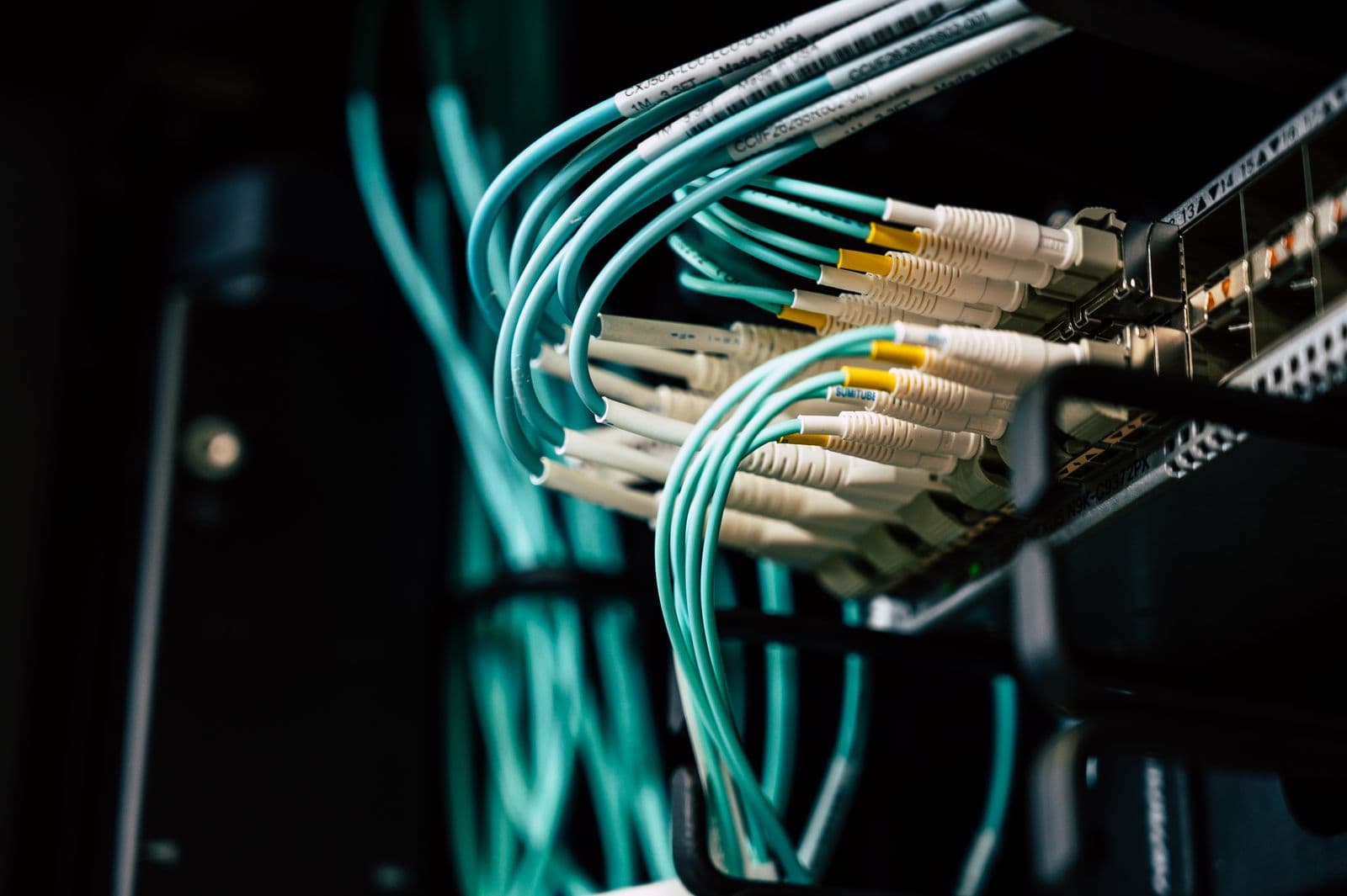 Network cables connected to a server, representing tools routed into one data stream.
